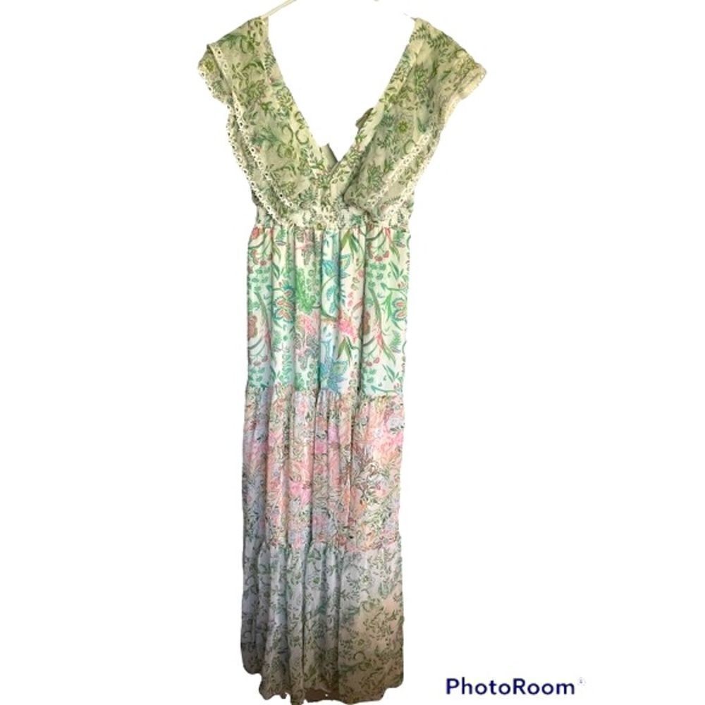 House Of Harlow 1960 Floral Tiered Ruffle Sleeves Maxi Dress.Size S - Picture 6 of 17